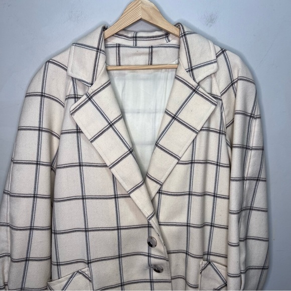 Vintage Yellow Academia Longline Wool Plaid Windowpane Blazer Classic - Picture 2 of 16
